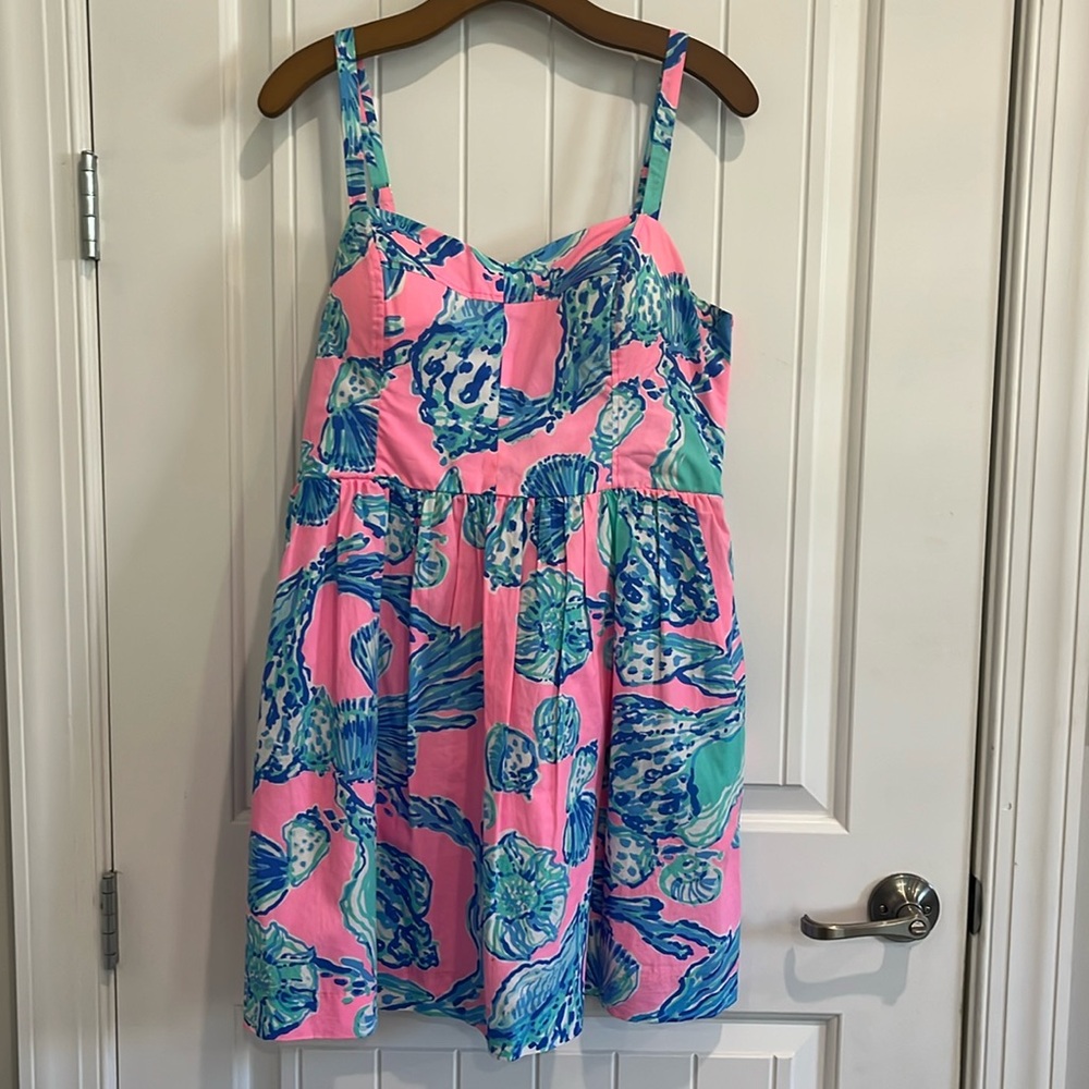 🦩Lilly Pulitzer🦩 bright pink blues Spring Summer☀️ spaghetti strap sundress
